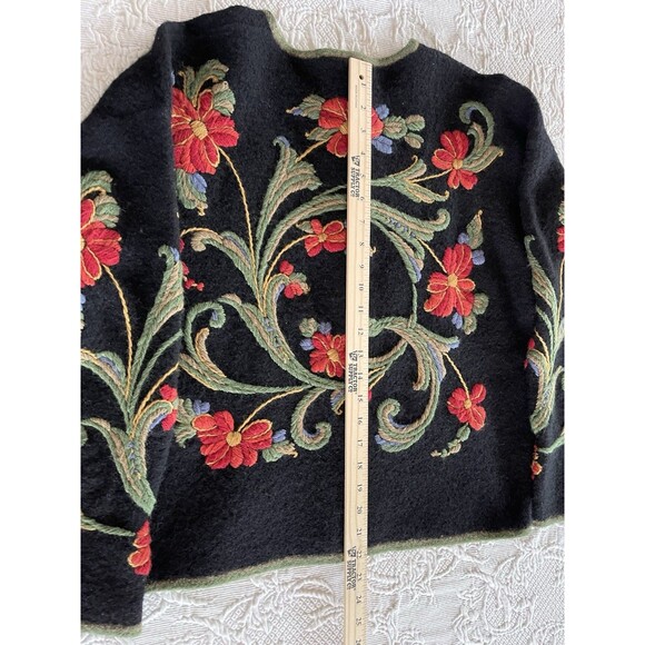 VRIKKE All Over Embroidered Wool Cardigan Sweater Norwegian Irene Haugland Large - Picture 4 of 11